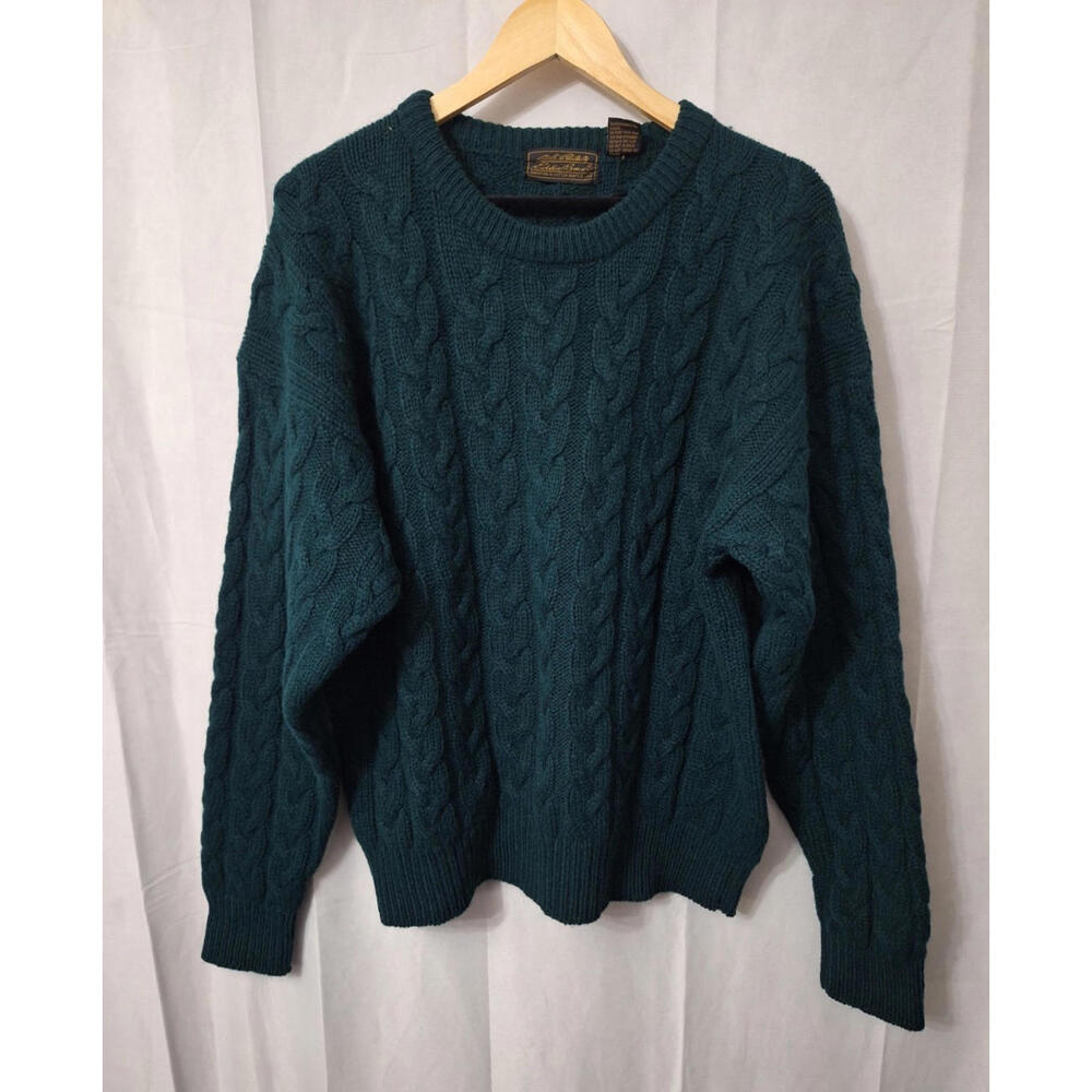 VTG Eddie Bauer Wool Cable Knit Fisherman Sweater Womens XL Crewneck Preppy 90s